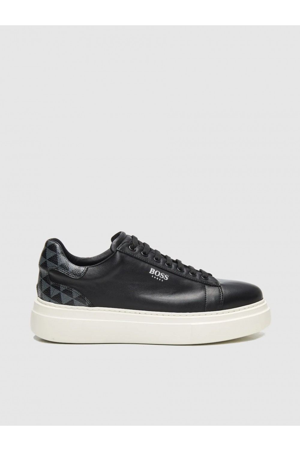 BOSS SHOES LEATHER SNEAKER BLACK PYRAMID D7940