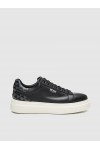 BOSS SHOES LEATHER SNEAKER BLACK PYRAMID D7940