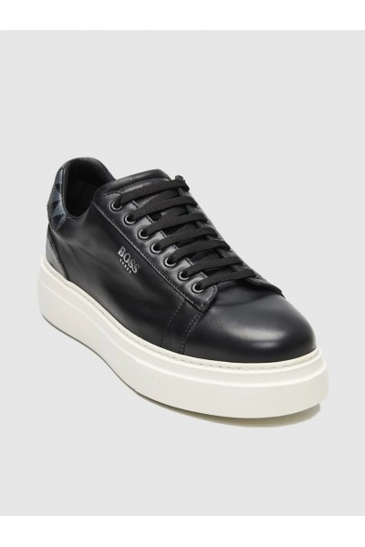 BOSS SHOES LEATHER SNEAKER BLACK PYRAMID D7940