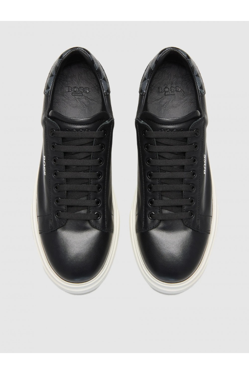 BOSS SHOES LEATHER SNEAKER BLACK PYRAMID D7940