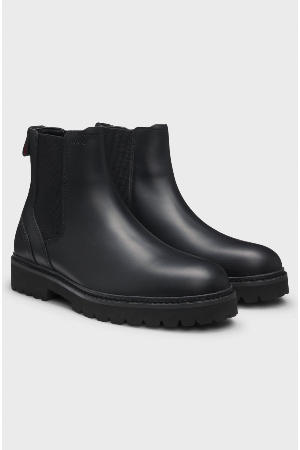 HUGO LEATHER CHELSEA BOOTS WITH EMBOSSED LOGO BLACK 50552708-001