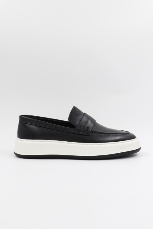 MEN LEATHER LOAFER BLACK-WHITE SOLE 4442