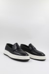 MEN LEATHER LOAFER BLACK-WHITE SOLE 4442