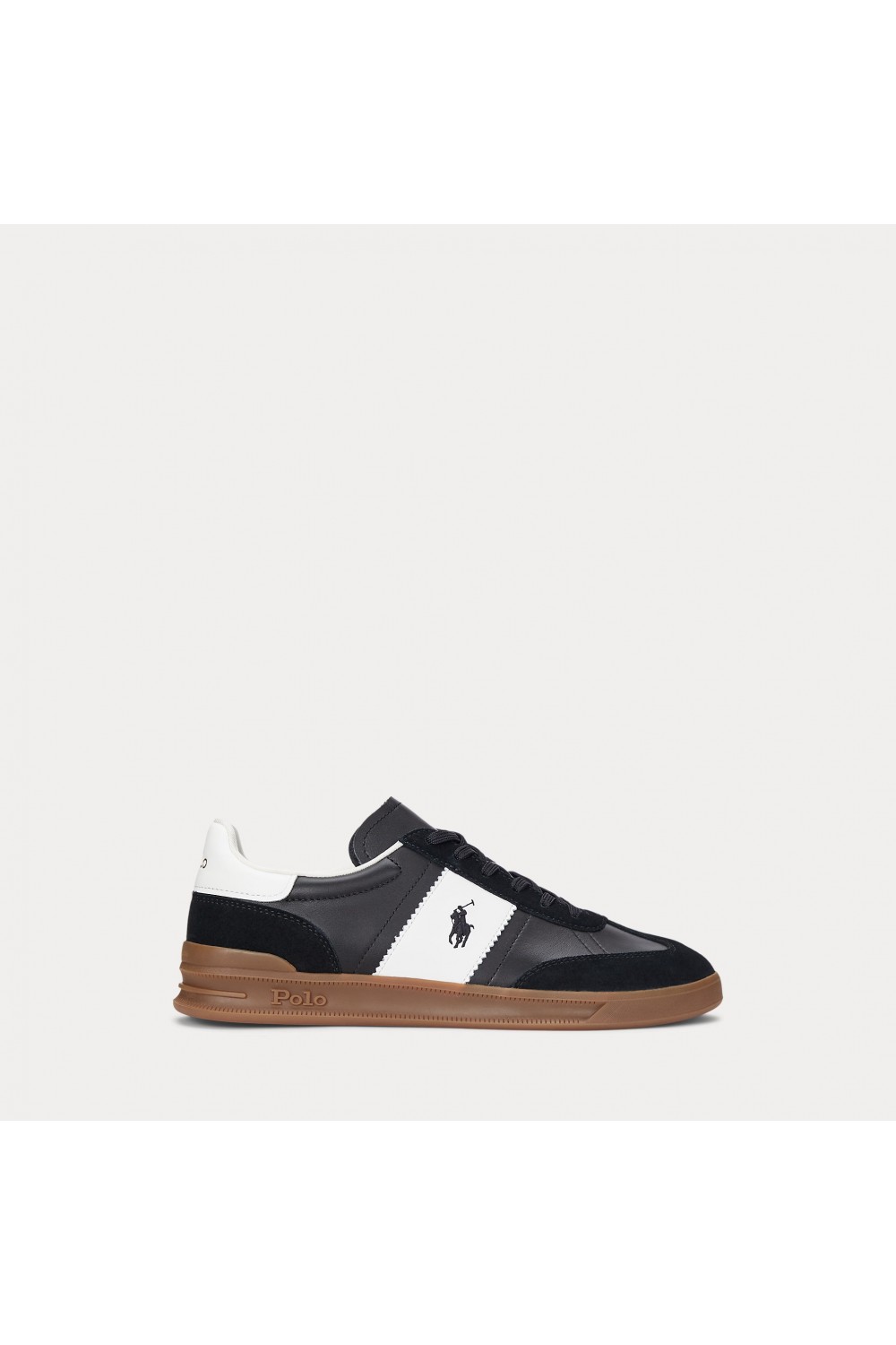 POLO RALPH LAUREN HERITAGE AERA LEATHER-SUEDE TRAINER BLACK-WHITE 809956119001