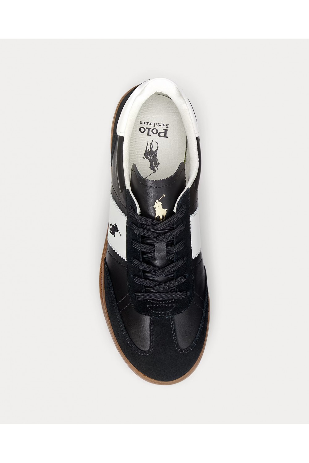 POLO RALPH LAUREN HERITAGE AERA LEATHER-SUEDE TRAINER BLACK-WHITE 809956119001