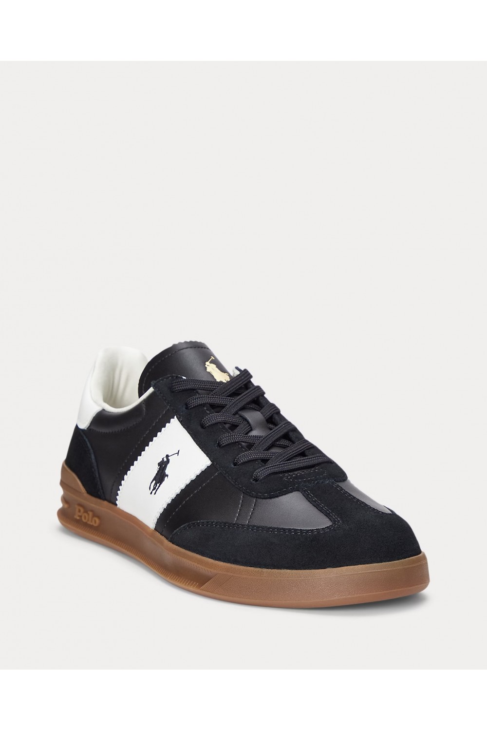 POLO RALPH LAUREN HERITAGE AERA LEATHER-SUEDE TRAINER BLACK-WHITE 809956119001