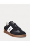 POLO RALPH LAUREN HERITAGE AERA LEATHER-SUEDE TRAINER BLACK-WHITE 809956119001