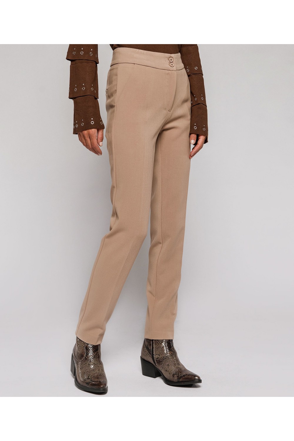 ACCESS HIGHWAIST CREPE ELASTIC PANTS BEIGE W0-5049-722