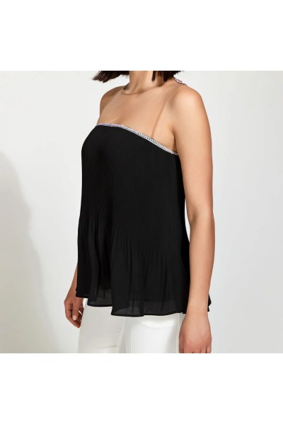 ACCESS BLOUSE WITH TULLE AND RHINESTOES BLACK S0-2212-427