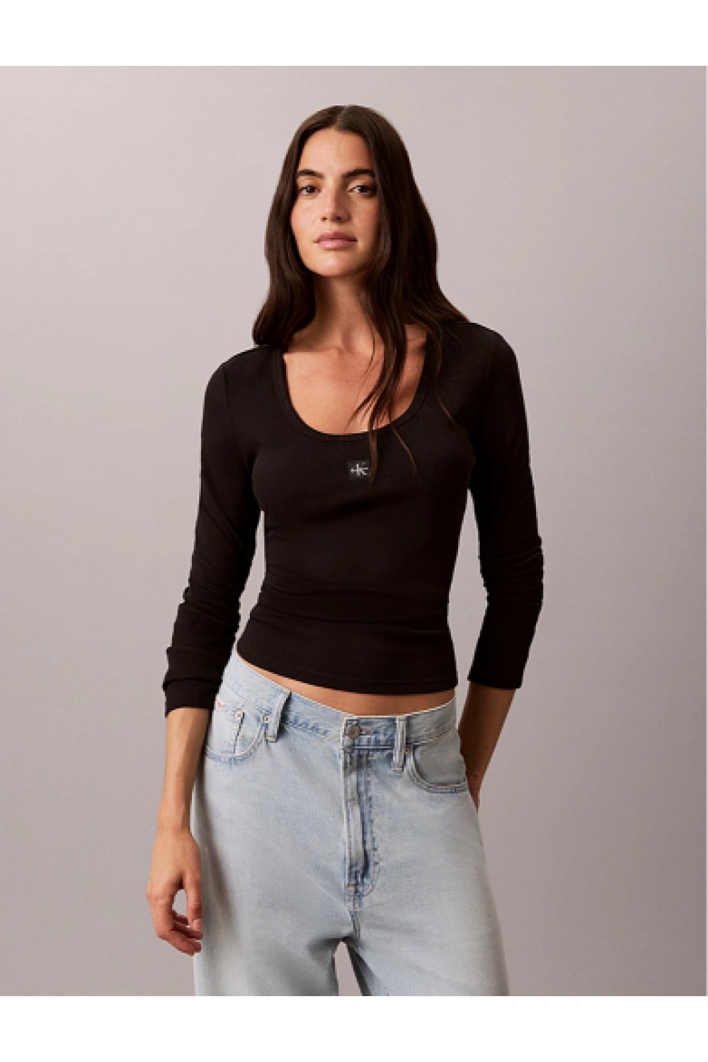 CALVIN KLEIN JEANS RIBBED LONG SLEEVE TOP BLACK LV047D218G-UB1