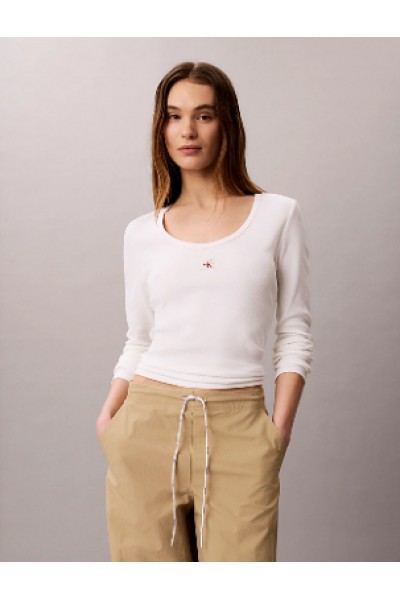 CALVIN KLEIN JEANS RIBBED LONG SLEEVE TOP BRIGHT WHITE LV047D218G-YAF