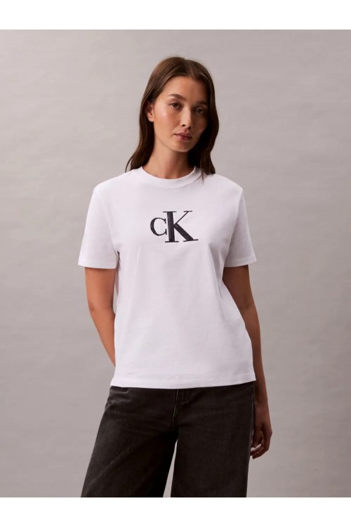 CALVIN KLEIN JEANS SEQUIN MONOGRAM CLASSIC T-SHIRT BRILLIANT WHITE LV044E215G-YAA