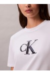 CALVIN KLEIN JEANS SEQUIN MONOGRAM CLASSIC T-SHIRT BRILLIANT WHITE LV044E215G-YAA