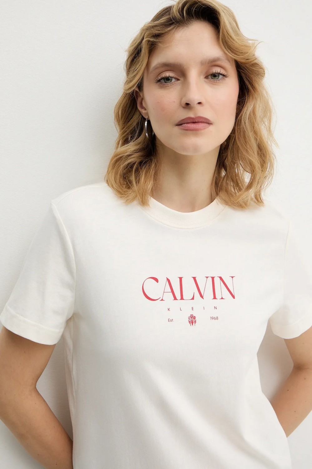 CALVIN KLEIN JEANS LOGO GRAPHIC SLIM T-SHIRT WHITE GREIGE LV047E813G-YBH
