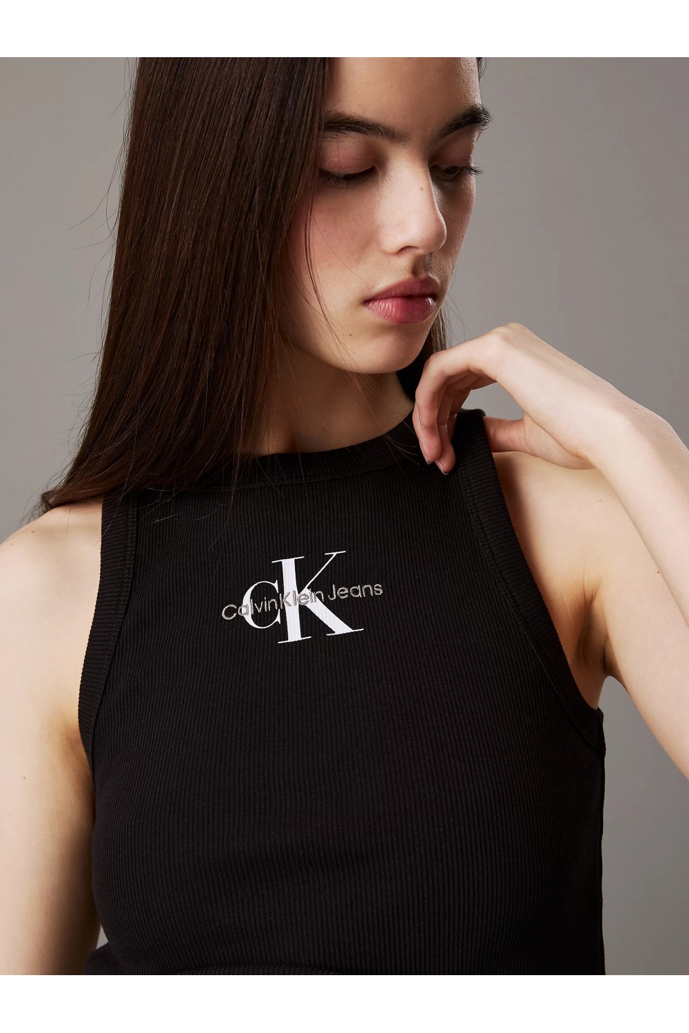 CALVIN KLEIN JEANS SLIM RIBBED MONOGRAM TANK TOP BLACK J20J225301-BEH
