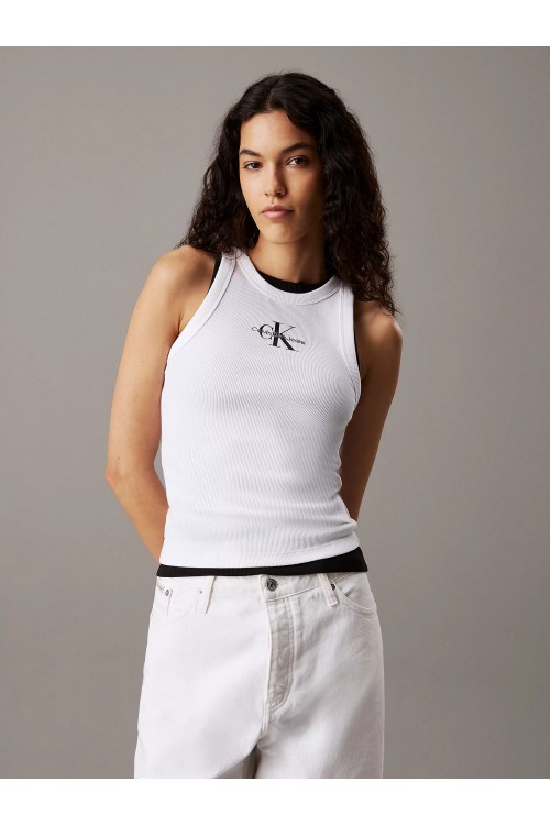 CALVIN KLEIN JEANS SLIM RIBBED MONOGRAM TANK TOP WHITE J20J225301-YAA