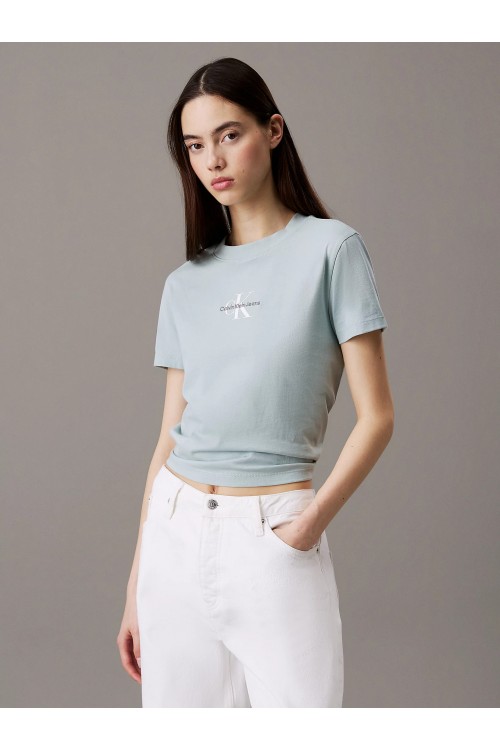 CALVIN KLEIN JEANS T-SHIRT CROPPED MONOGRAM CLOUD BLUE J20J223113-CDV
