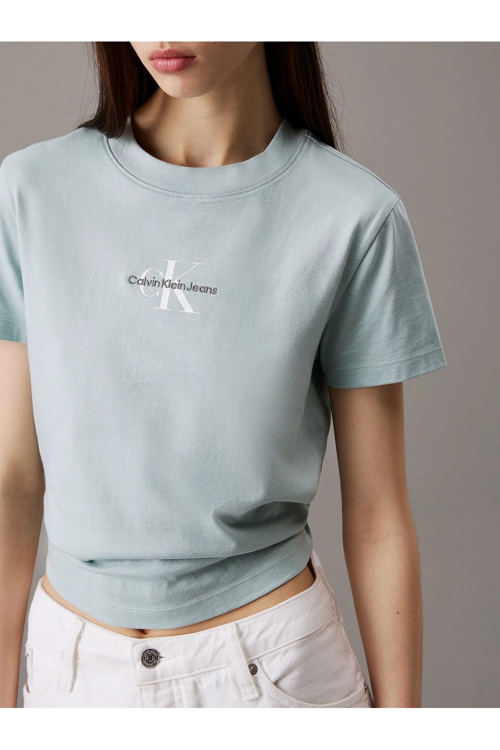 CALVIN KLEIN JEANS T-SHIRT CROPPED MONOGRAM CLOUD BLUE J20J223113-CDV