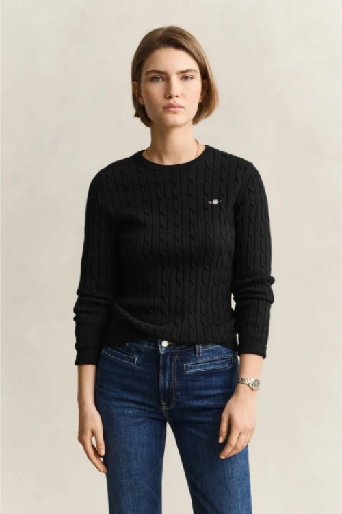 GANT COTTON PULLOVER CABLE CREWNECK BLACK 4800100-005