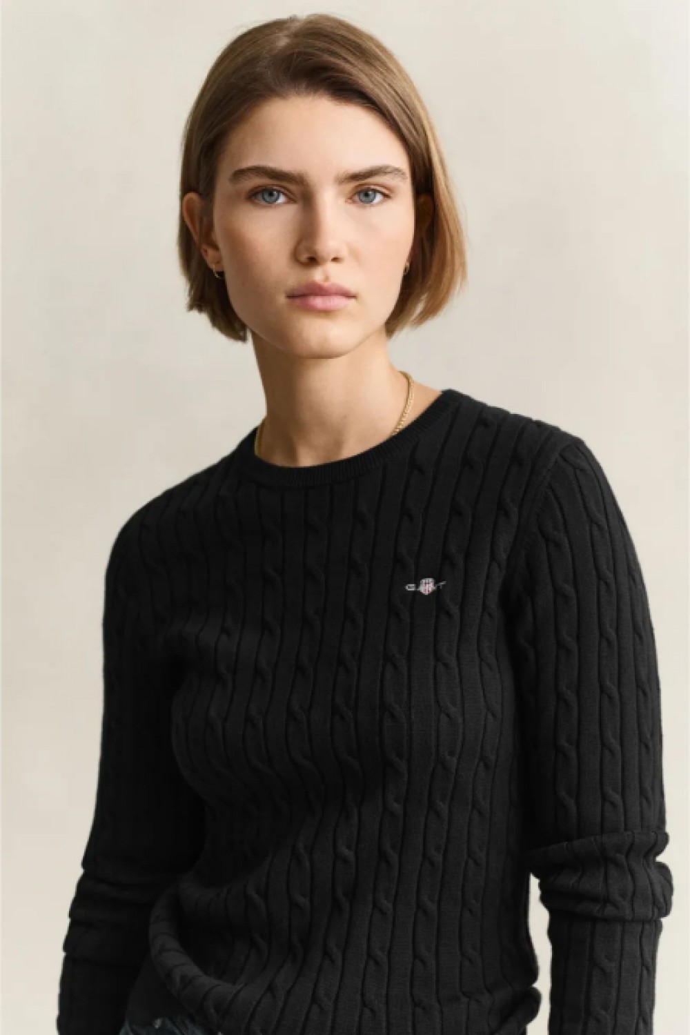 GANT COTTON PULLOVER CABLE CREWNECK BLACK 4800100-005