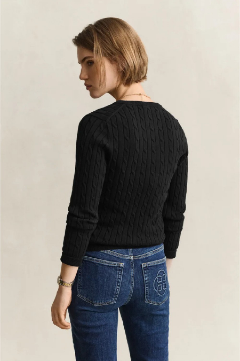 GANT COTTON PULLOVER CABLE CREWNECK BLACK 4800100-005