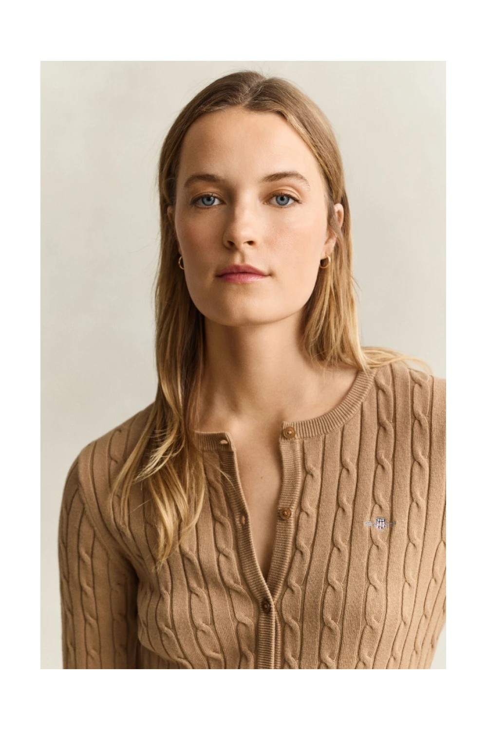 GANT CABLE STRETCH CABLE KNIT CARDIGAN WARM KHAKI 4800103-213