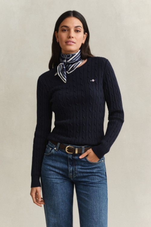 GANT COTTON PULLOVER CABLE CREWNECK EVENING BLUE 4800100-433
