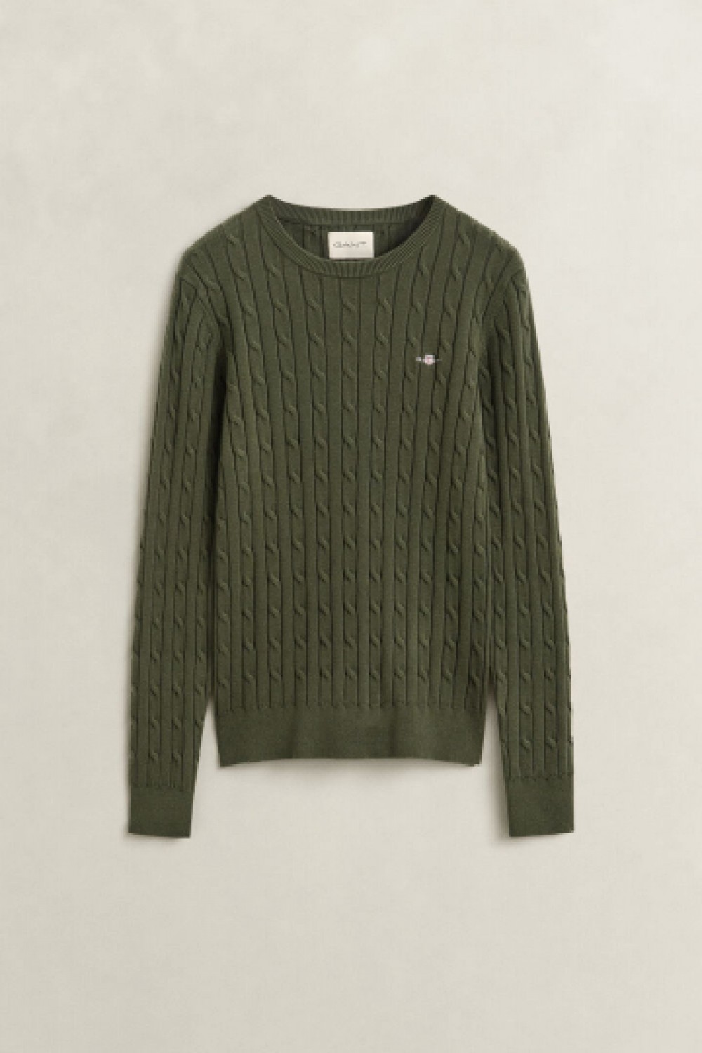 GANT COTTON PULLOVER CABLE CREWNECK MOSSY GREEN 4800100-377