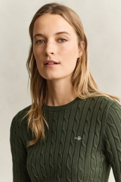 GANT COTTON PULLOVER CABLE CREWNECK MOSSY GREEN 4800100-377