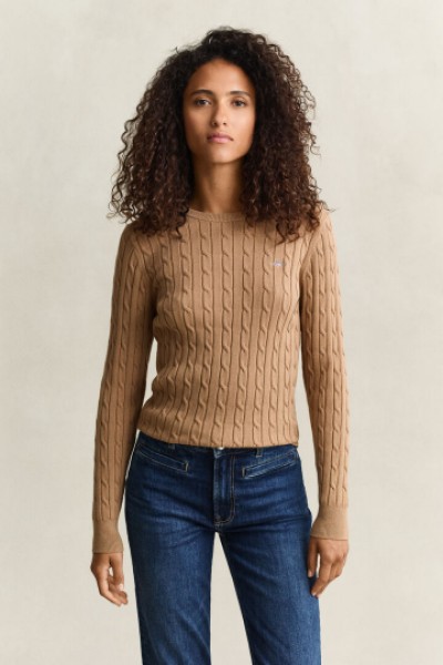 GANT COTTON PULLOVER CABLE CREWNECK WORM KHAKI 4800100-213