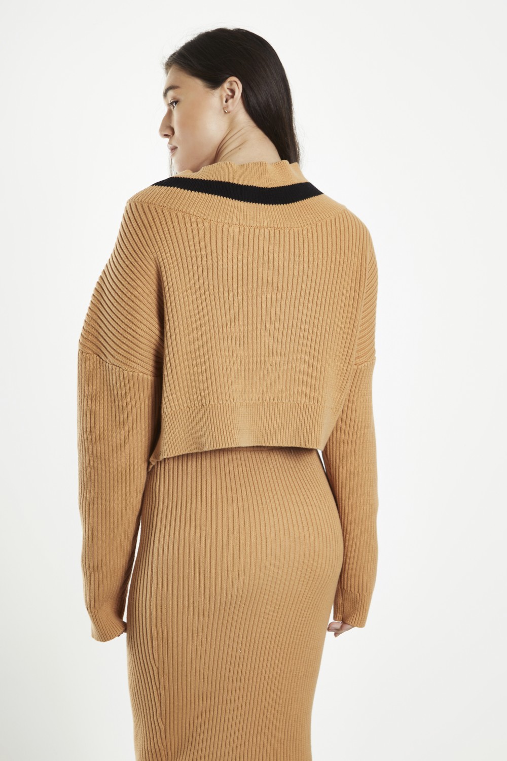 GLAMOROUS LADIES JUMPER KNIT CARAMEL BLACK CK6690