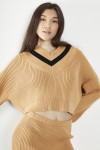 GLAMOROUS LADIES JUMPER KNIT CARAMEL BLACK CK6690