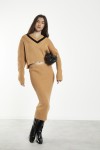 GLAMOROUS LADIES JUMPER KNIT CARAMEL BLACK CK6690