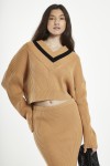 GLAMOROUS LADIES JUMPER KNIT CARAMEL BLACK CK6690
