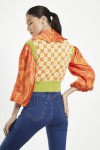 GLAMOROUS LADIES TOP GREEN ORANGE MULTI FLOWER TM0604