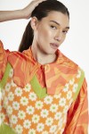 GLAMOROUS LADIES TOP GREEN ORANGE MULTI FLOWER TM0604
