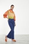 GLAMOROUS LADIES TOP GREEN ORANGE MULTI FLOWER TM0604