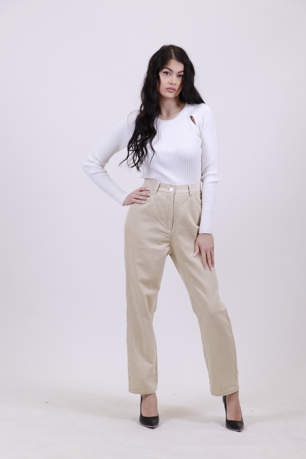 GLAMOROUS LADIES TROUSERS CORDUROY BEIGE CK6838