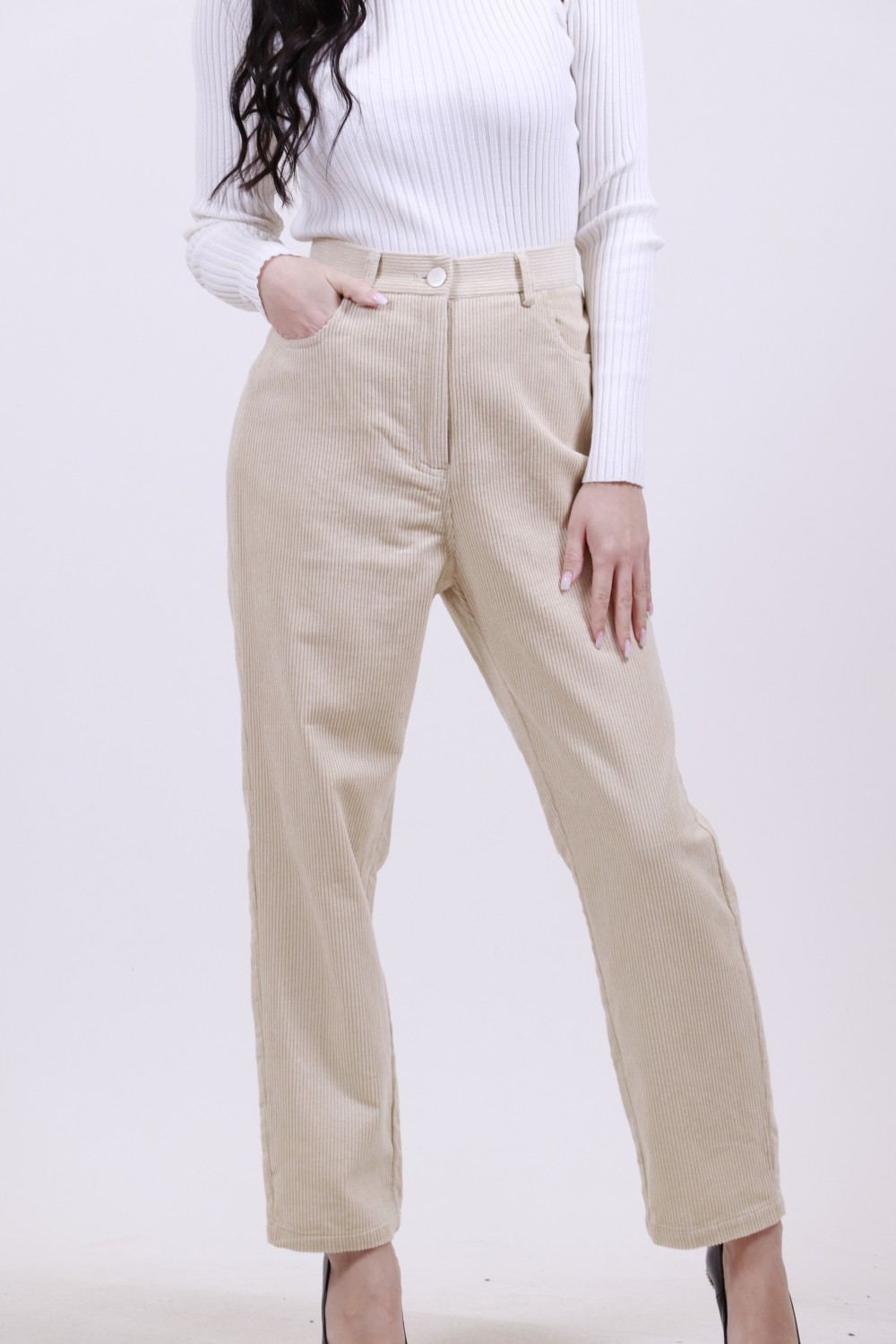 GLAMOROUS LADIES TROUSERS CORDUROY BEIGE CK6838