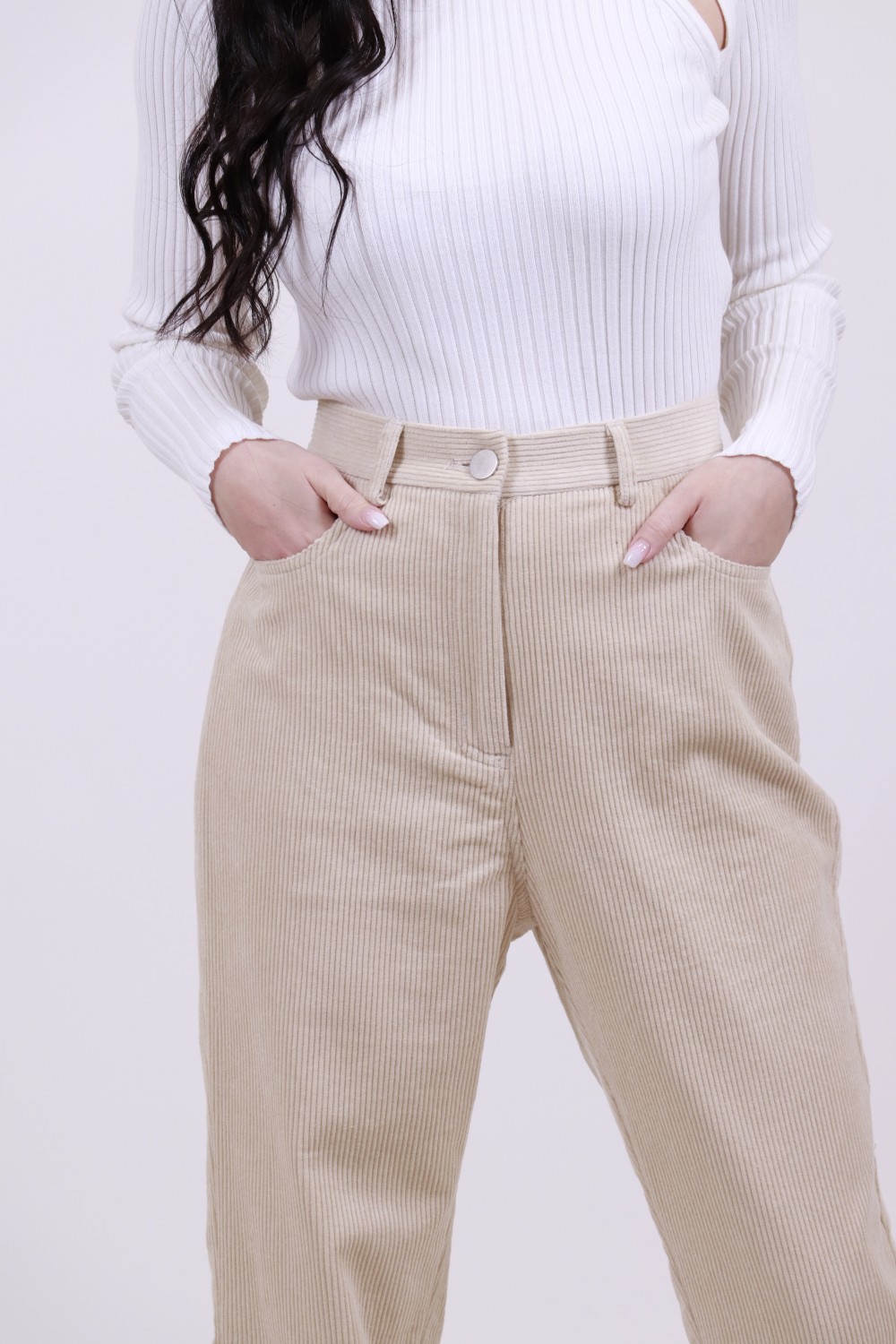 GLAMOROUS LADIES TROUSERS CORDUROY BEIGE CK6838