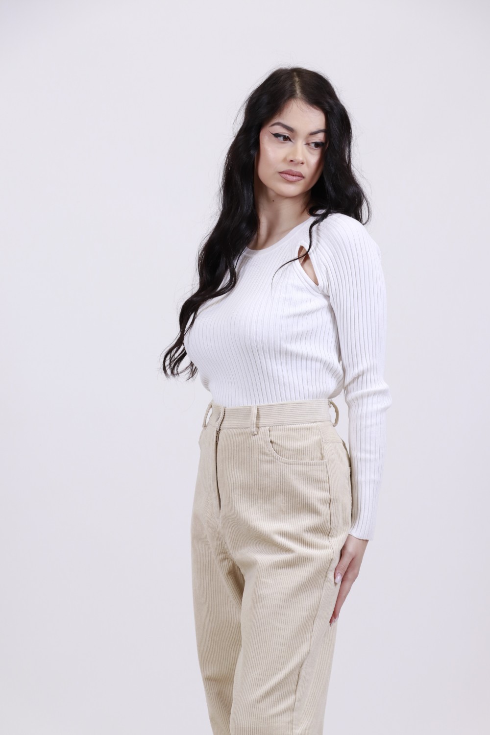 GLAMOROUS LADIES TROUSERS CORDUROY BEIGE CK6838