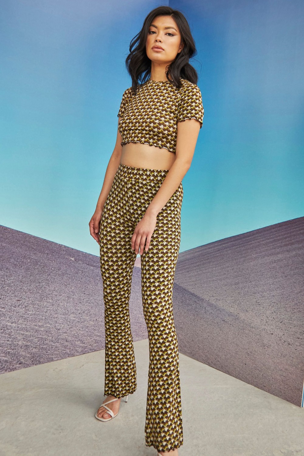 GLAMOROUS LADIES TROUSERS KHAKI HOUNDSTOOTH CA0234