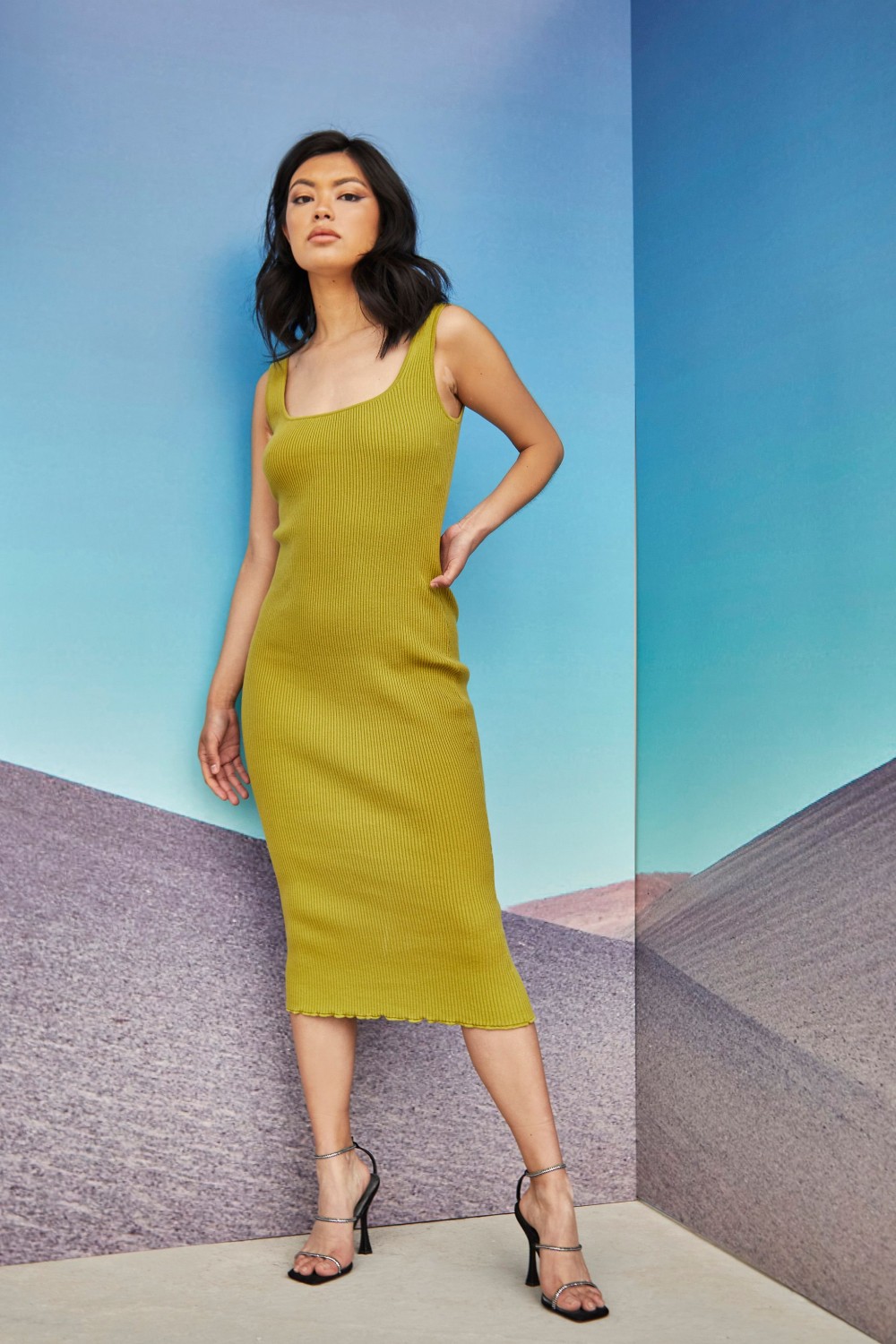 GLAMOROUS LADIES KNIT DRESS OLIVE CA0244
