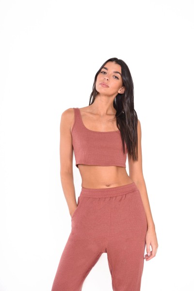 GLAMOROUS ROSE RUST RIB CROP TOP CK6450