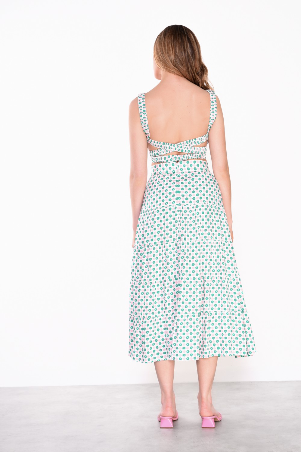 GLAMOROUS LADIES TOP PINK GREEN FLORAL SQUARE GC0513