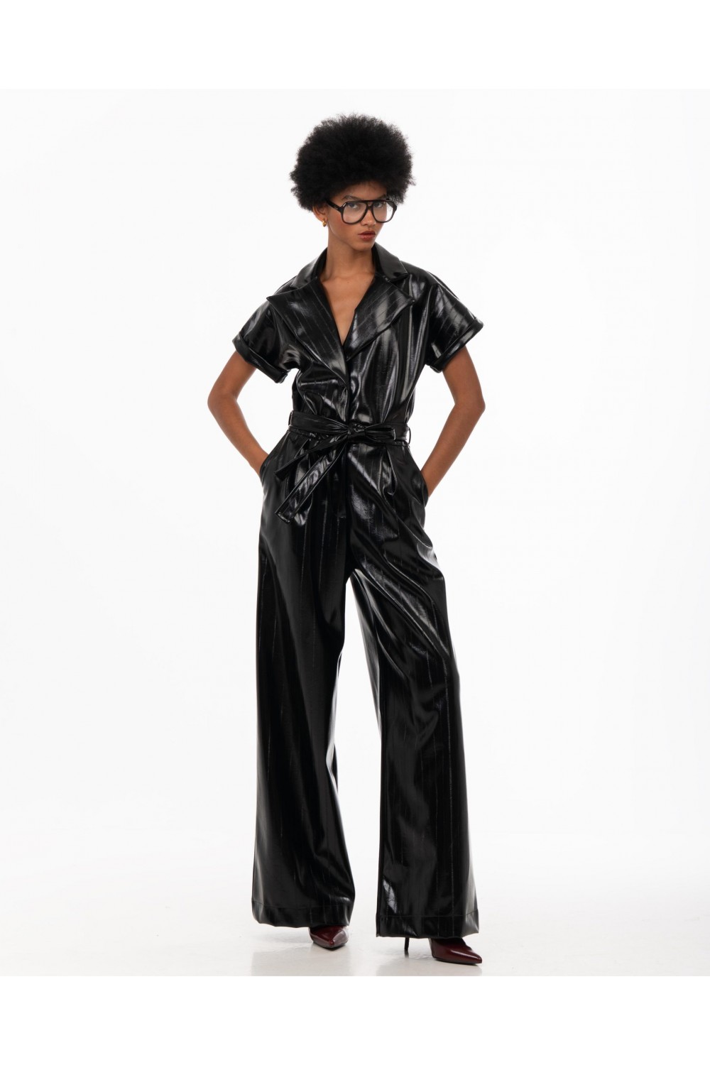 IRAIDA LUNEVIA FAUX LEATHER BLACK JUMPSUIT 