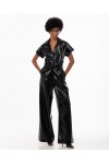 IRAIDA LUNEVIA FAUX LEATHER BLACK JUMPSUIT 