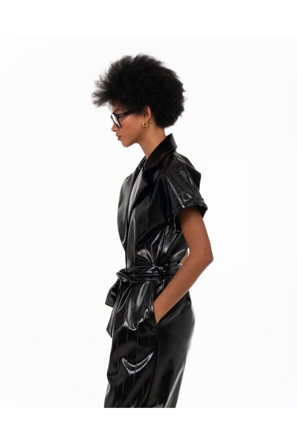 IRAIDA LUNEVIA FAUX LEATHER BLACK JUMPSUIT 