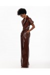 IRAIDA LUNEVIA FAUX LEATHER BROWN JUMPSUIT 