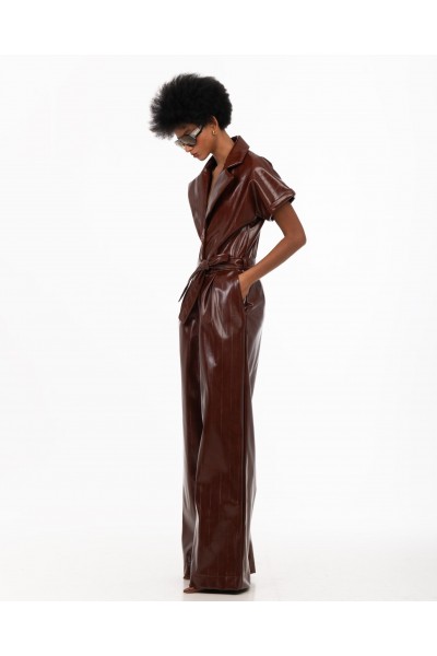 IRAIDA LUNEVIA FAUX LEATHER BROWN JUMPSUIT 